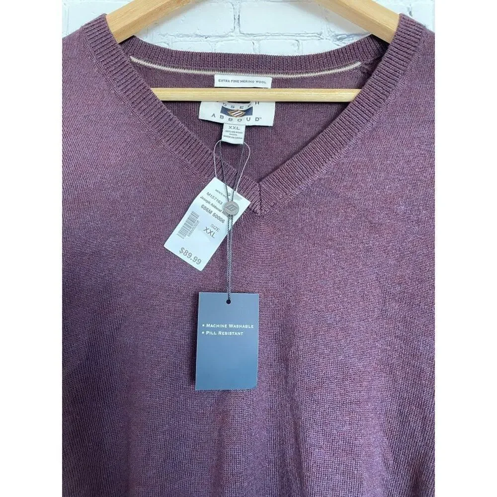 JOSEPH ABBOUD. BRAND NEW! Burgundy V-Neck Sweater. Extra Fine Merino Wool. XXL